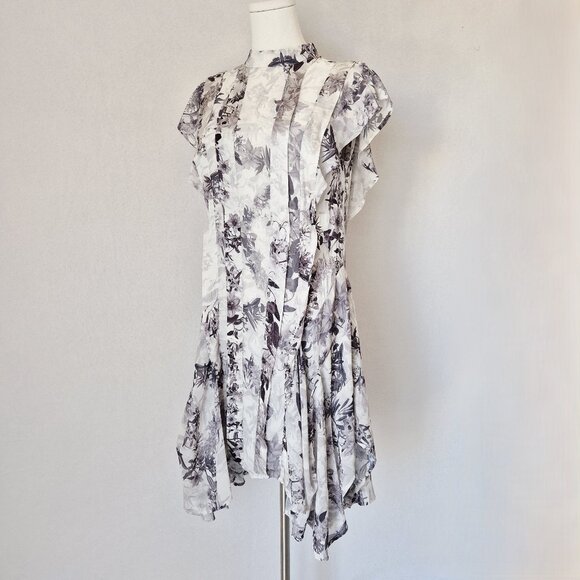 AllSaints Fleur Audrey Floral Print Asymmetric Mini Dress Mono White - Picture 4 of 16